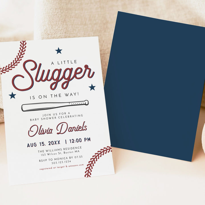 BARRY Little Slugger Baby Boy Baseball Baby Shower Invitation Suite
