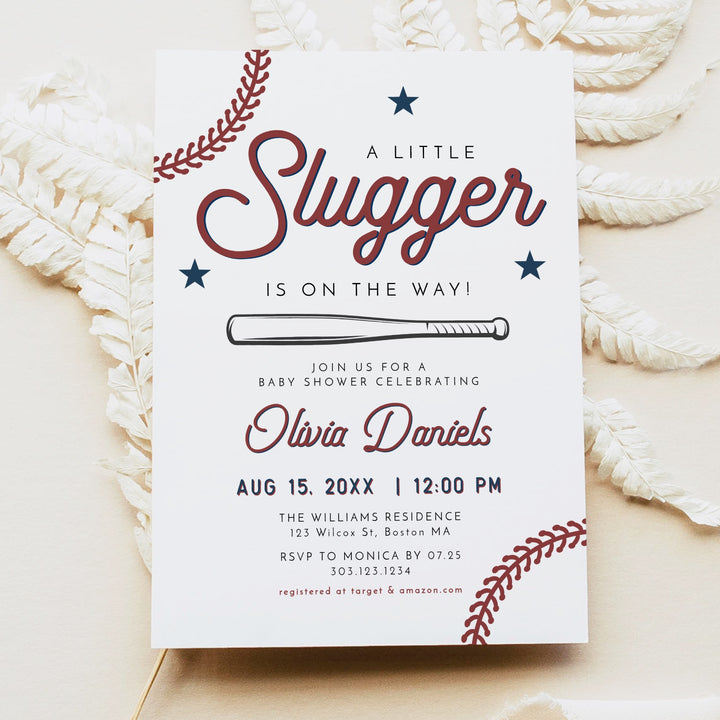 BARRY Little Slugger Baby Boy Baseball Baby Shower Invitation Suite