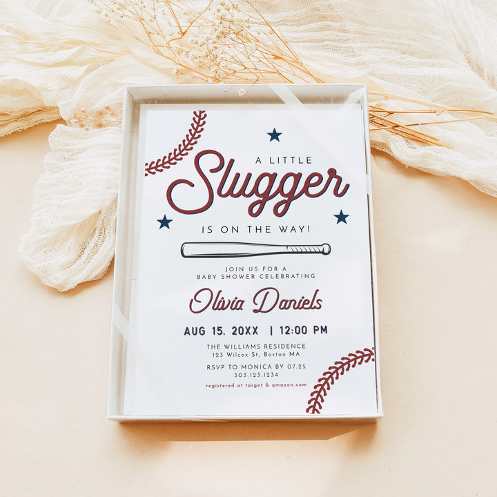 BARRY Little Slugger Baby Boy Baseball Baby Shower Invitation Suite