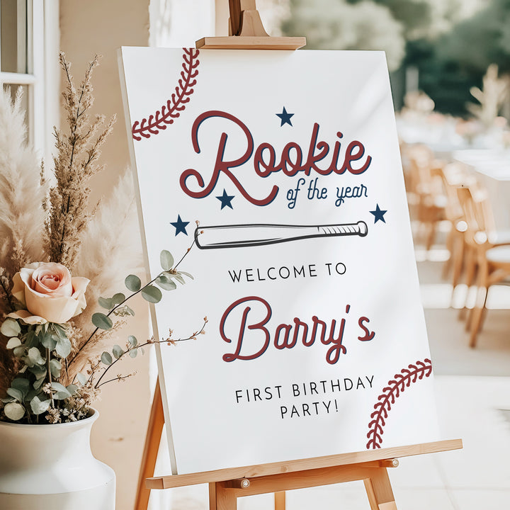 BARRY Rookie of the Year Baby Boy Baseball First Birthday Party Welcome Sign