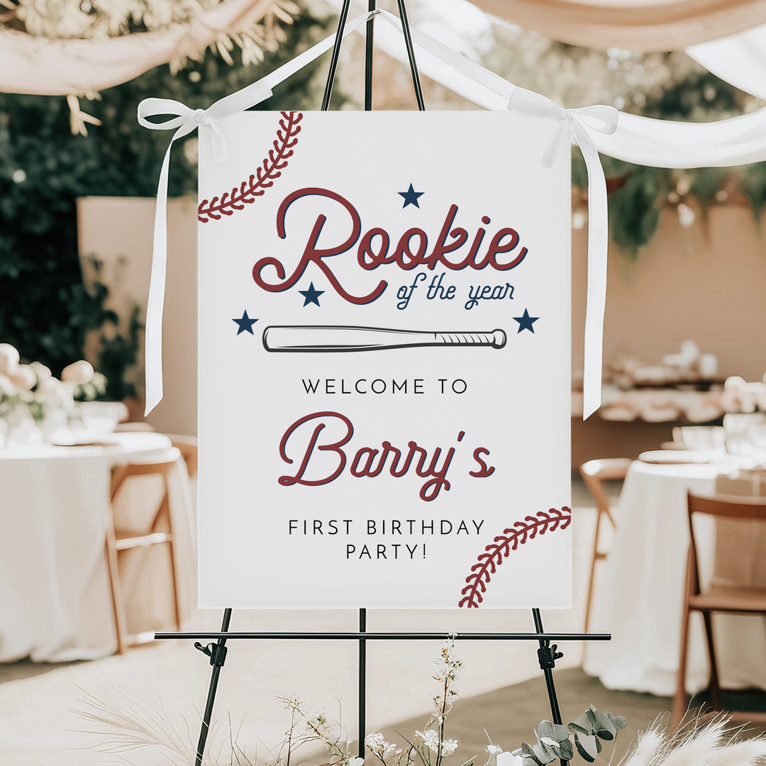 BARRY Rookie of the Year Baby Boy Baseball First Birthday Party Welcome Sign