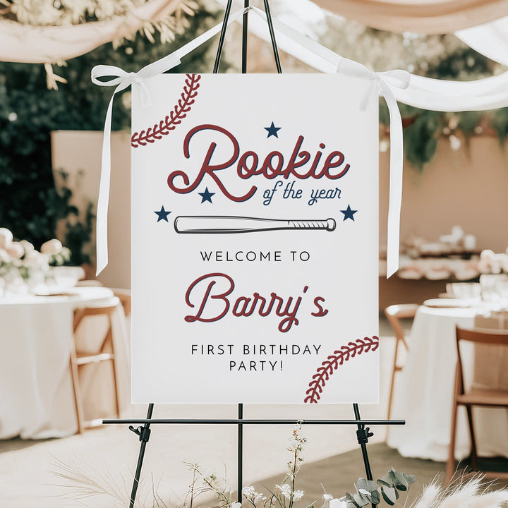 BARRY Rookie of the Year Baby Boy Baseball First Birthday Party Welcome Sign