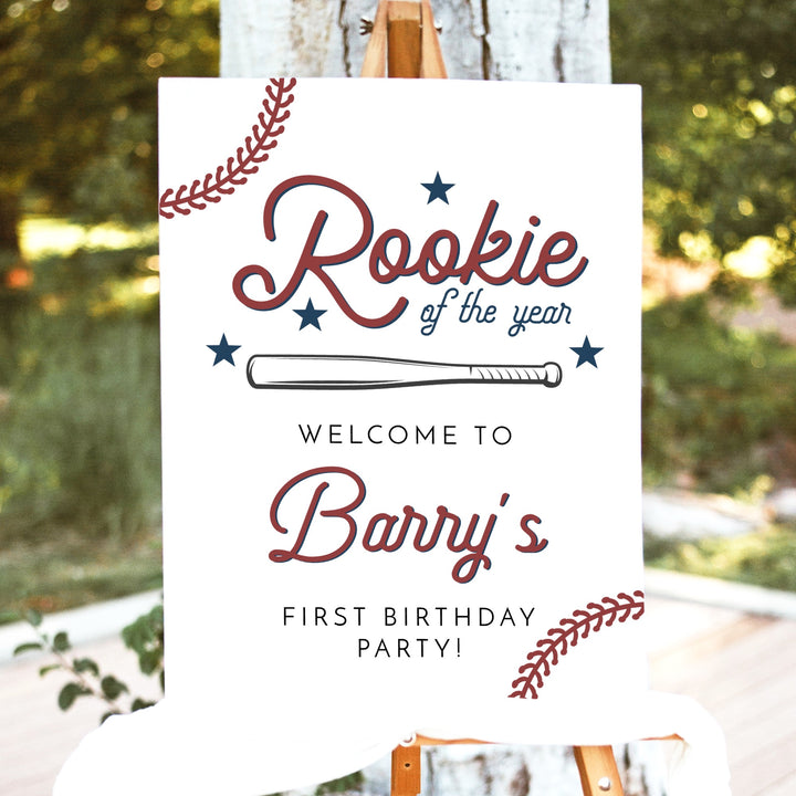 BARRY Rookie of the Year Baby Boy Baseball First Birthday Party Welcome Sign