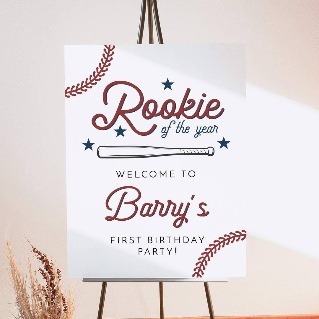 BARRY Rookie of the Year Baby Boy Baseball First Birthday Party Welcome Sign