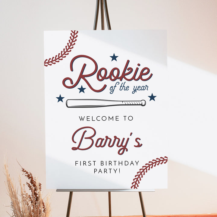 BARRY Rookie of the Year Baby Boy Baseball First Birthday Party Welcome Sign