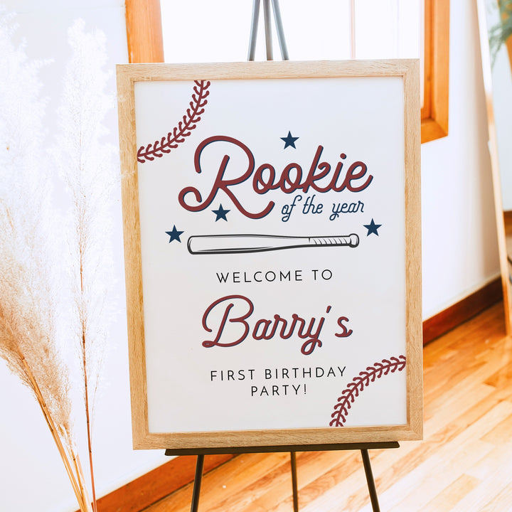 BARRY Rookie of the Year Baby Boy Baseball First Birthday Party Welcome Sign
