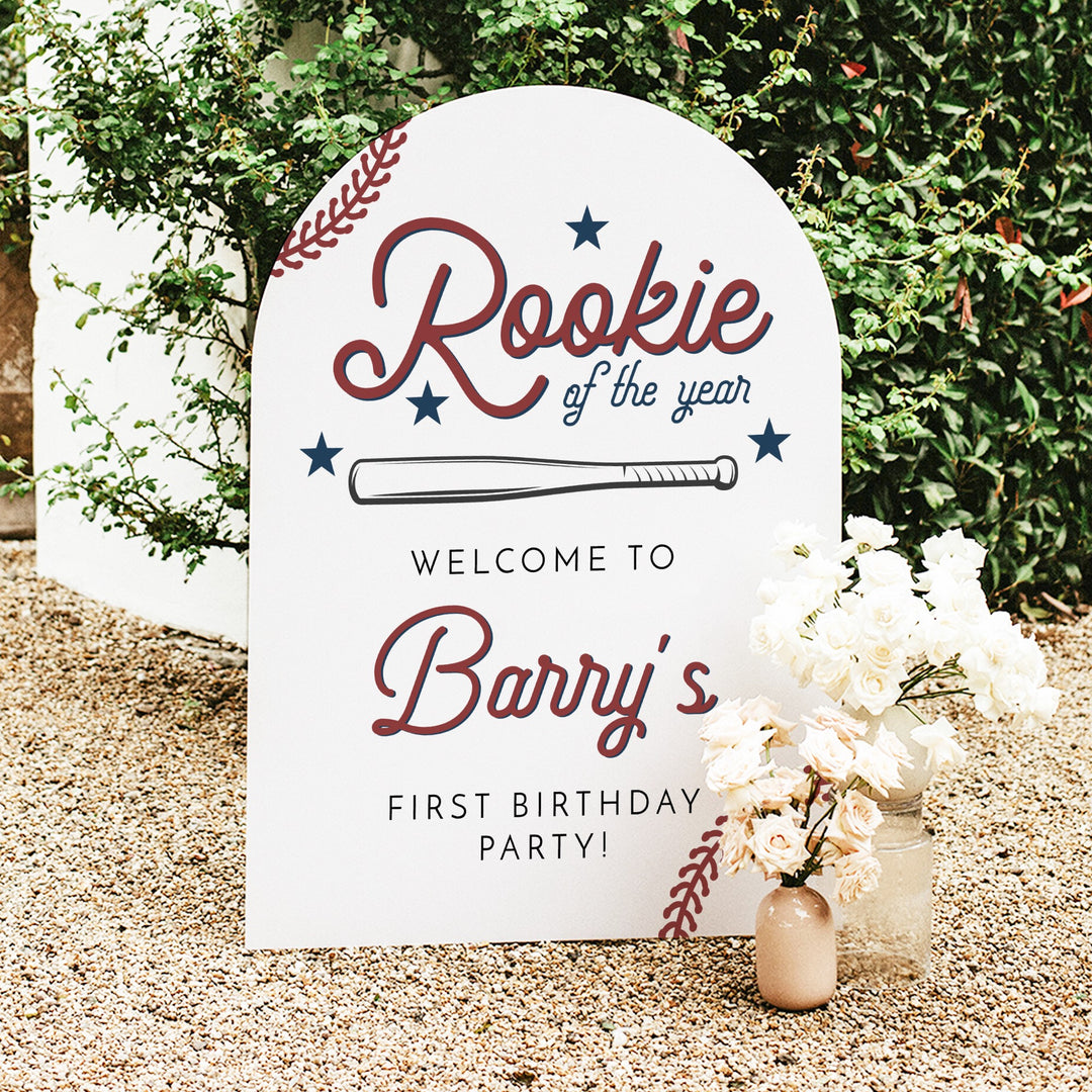 BARRY Rookie of the Year Baby Boy Baseball First Birthday Party Welcome Sign