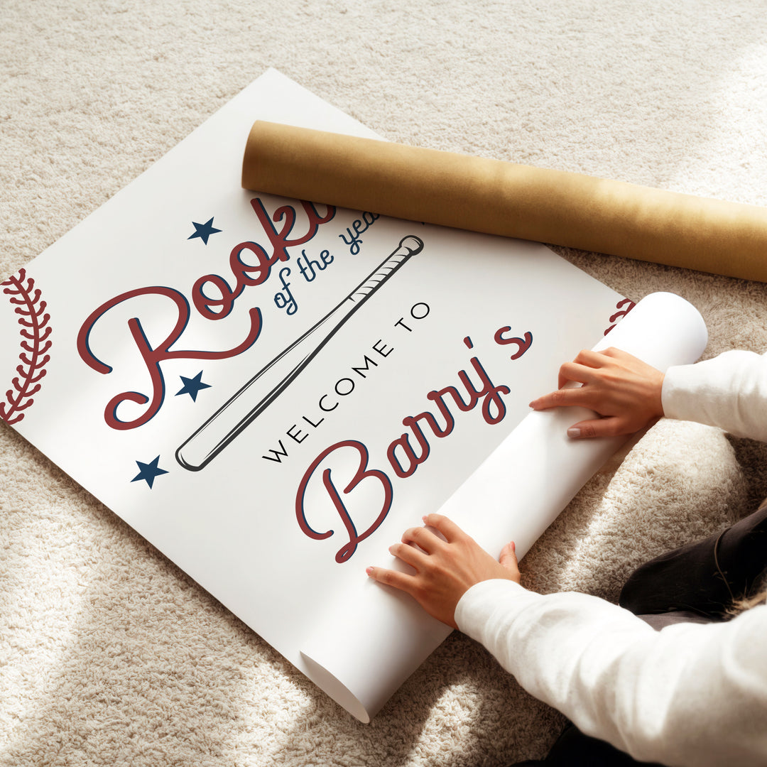BARRY Rookie of the Year Baby Boy Baseball First Birthday Party Welcome Sign