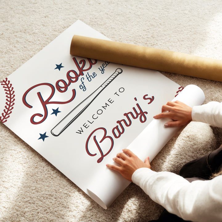 BARRY Rookie of the Year Baby Boy Baseball First Birthday Party Welcome Sign