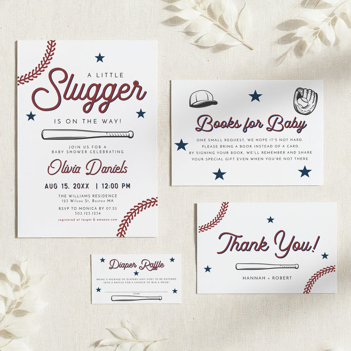 BARRY Little Slugger Baby Boy Baseball Baby Shower Invitation Suite