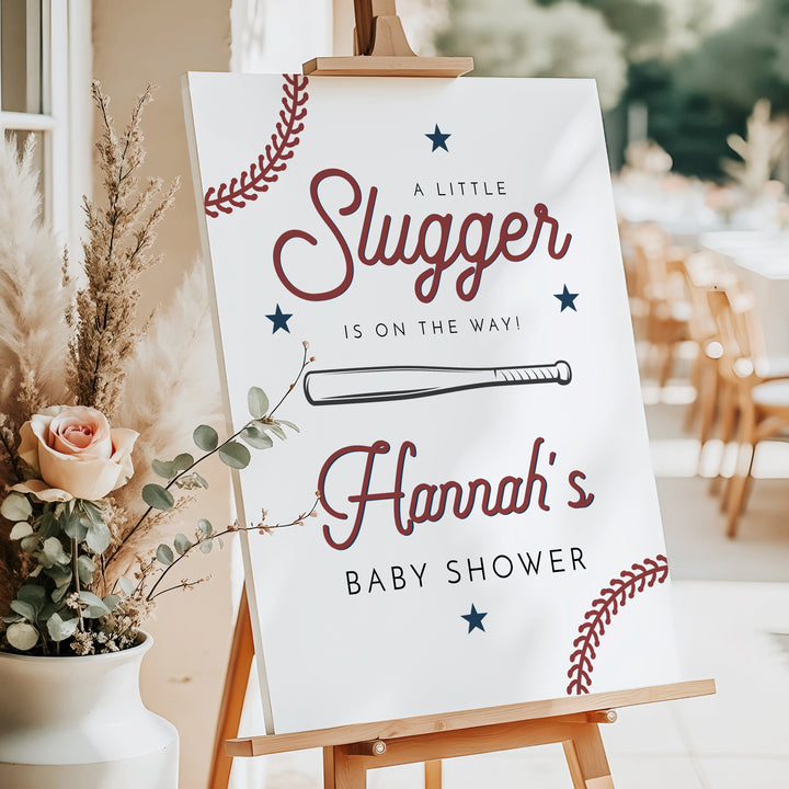 BARRY Little Slugger On The Way Baby Boy Baseball  Baby Shower Welcome Sign