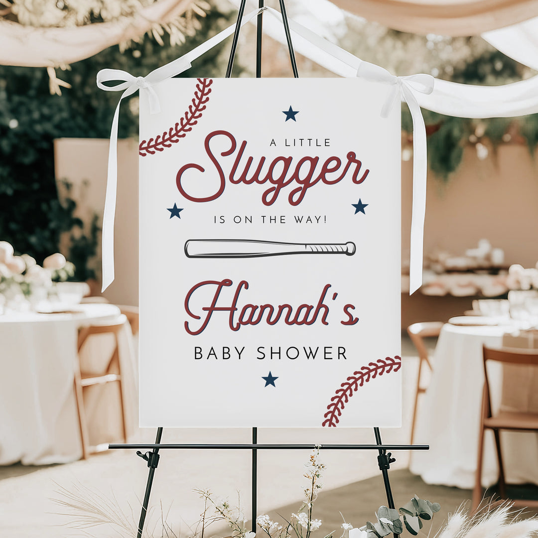 BARRY Little Slugger On The Way Baby Boy Baseball  Baby Shower Welcome Sign