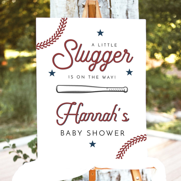 BARRY Little Slugger On The Way Baby Boy Baseball  Baby Shower Welcome Sign