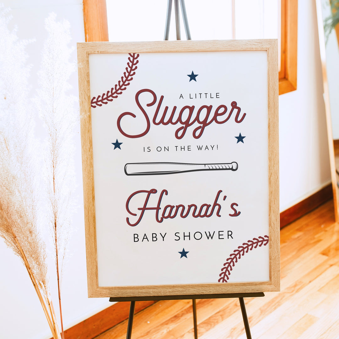 BARRY Little Slugger On The Way Baby Boy Baseball  Baby Shower Welcome Sign