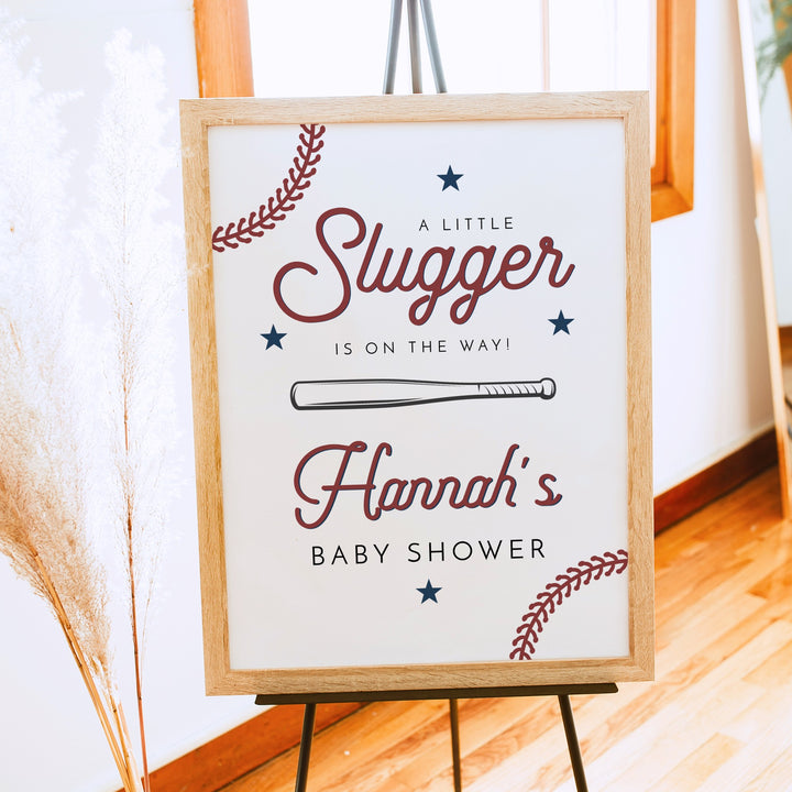 BARRY Little Slugger On The Way Baby Boy Baseball  Baby Shower Welcome Sign