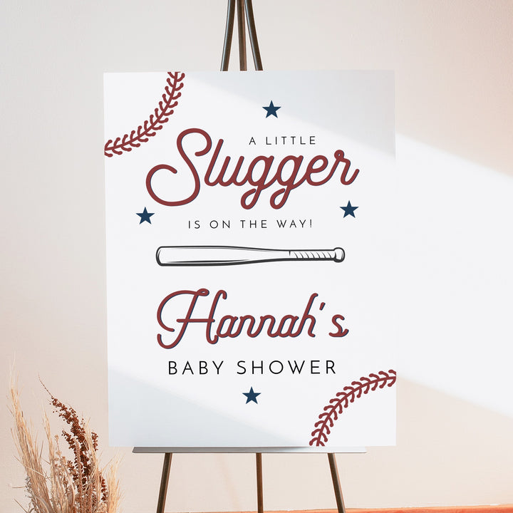 BARRY Little Slugger On The Way Baby Boy Baseball  Baby Shower Welcome Sign