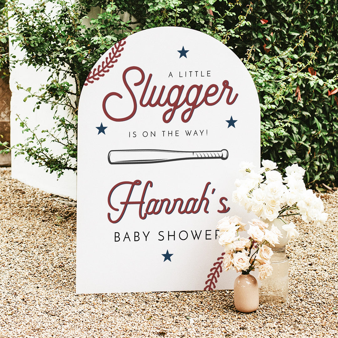 BARRY Little Slugger On The Way Baby Boy Baseball  Baby Shower Welcome Sign