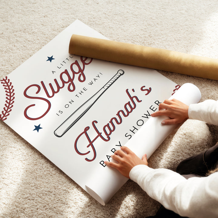 BARRY Little Slugger On The Way Baby Boy Baseball  Baby Shower Welcome Sign