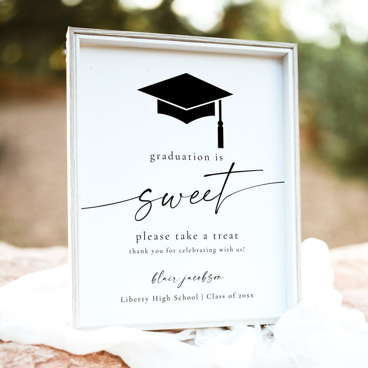 BLAIR Black & White Graduation is Sweet Minimalist Graduation Dessert Table Sign Unframed