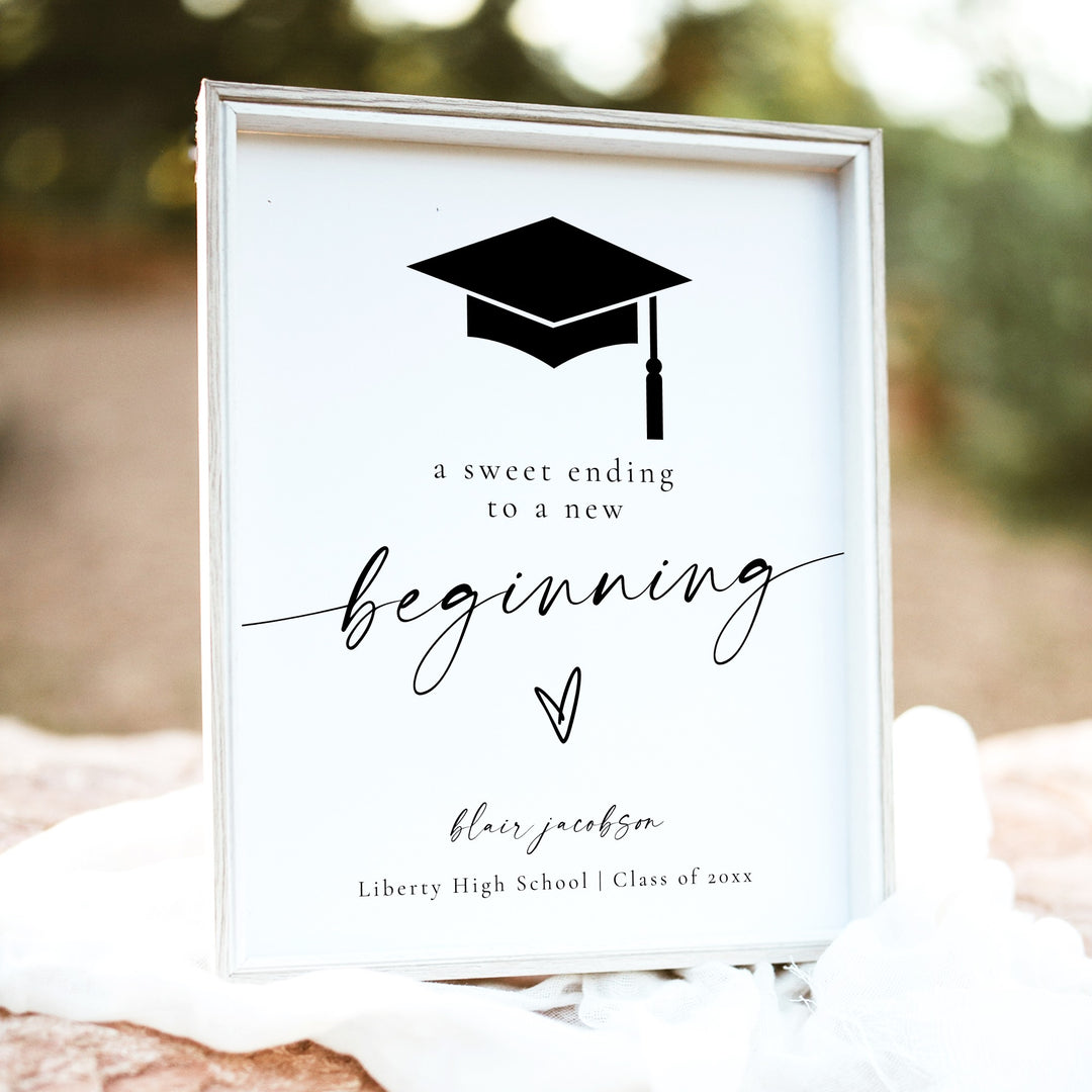 BLAIR Black & White New Beginning Graduation Dessert Table Sign Unframed