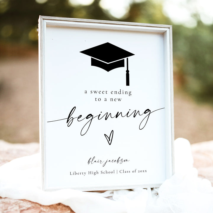 BLAIR Black & White New Beginning Graduation Dessert Table Sign Unframed
