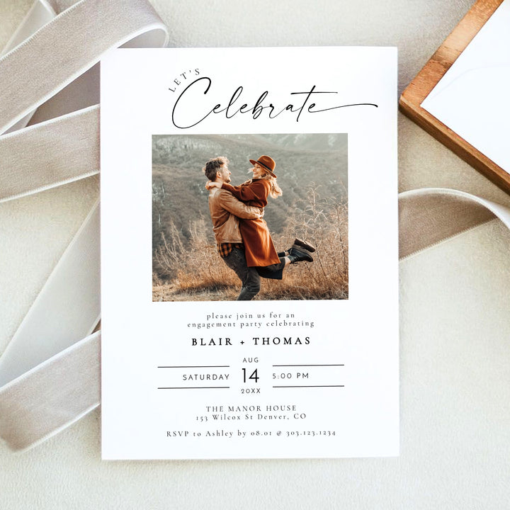 BLAIR Let's Celebrate Modern Minimalist Engagement Party Invitation