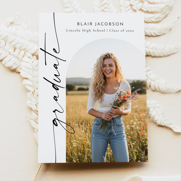 BLAIR Minimalist Black & White Photo Graduation Party Invitation