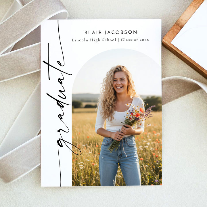 BLAIR Minimalist Black & White Photo Graduation Party Invitation