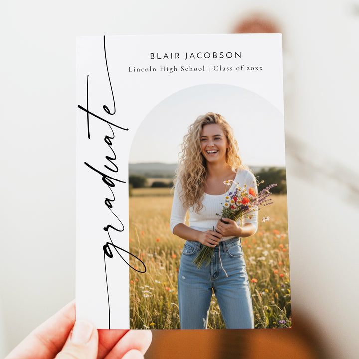 BLAIR Minimalist Black & White Photo Graduation Party Invitation