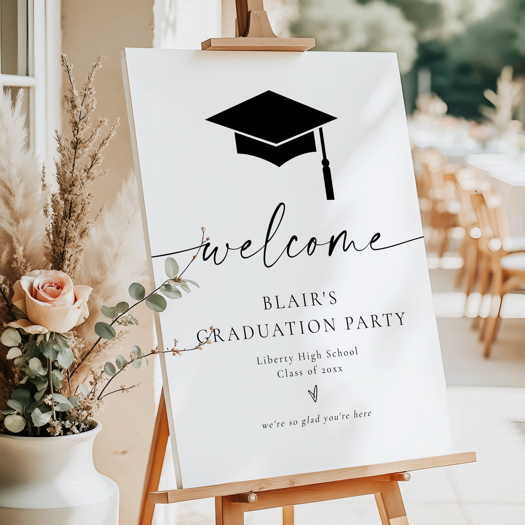 BLAIR She Did It Black & White Minimalist Graduation Party Welcome Sign