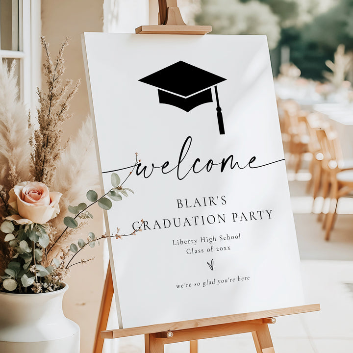 BLAIR She Did It Black & White Minimalist Graduation Party Welcome Sign