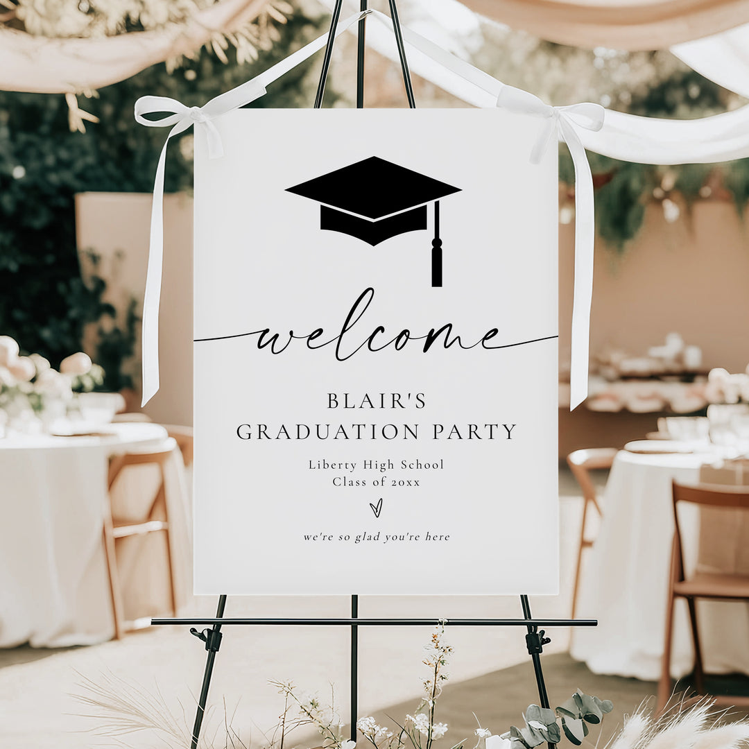 BLAIR She Did It Black & White Minimalist Graduation Party Welcome Sign