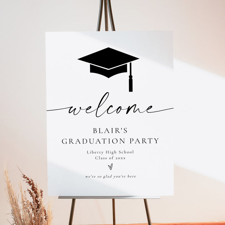 BLAIR She Did It Black & White Minimalist Graduation Party Welcome Sign