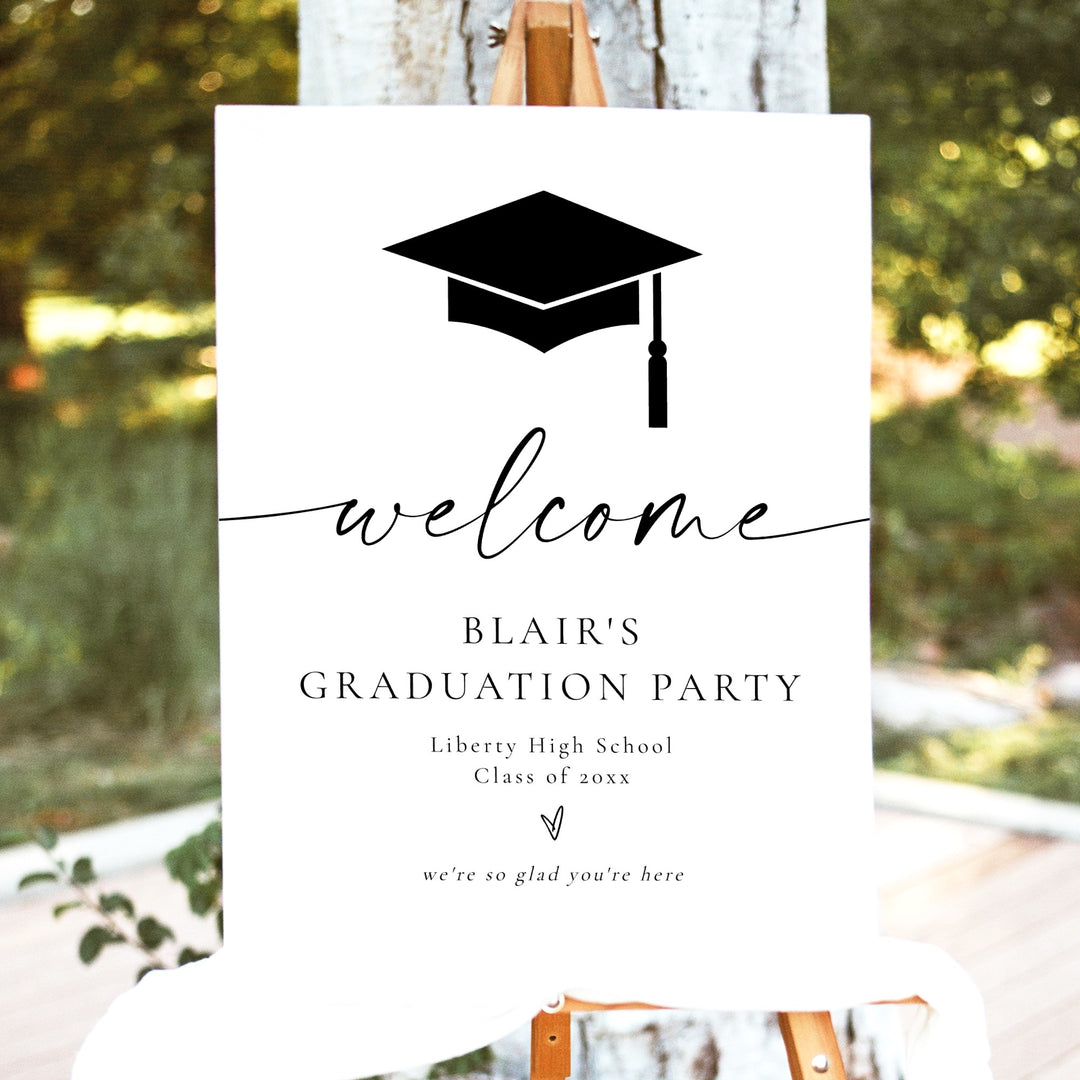 BLAIR She Did It Black & White Minimalist Graduation Party Welcome Sign
