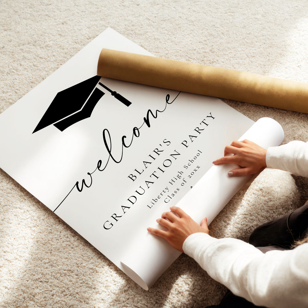 BLAIR She Did It Black & White Minimalist Graduation Party Welcome Sign
