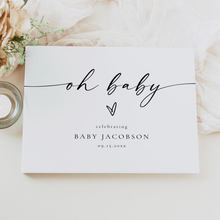 BLAIR Oh Baby Black & White Minimalist Baby Shower Guest Book Personalized