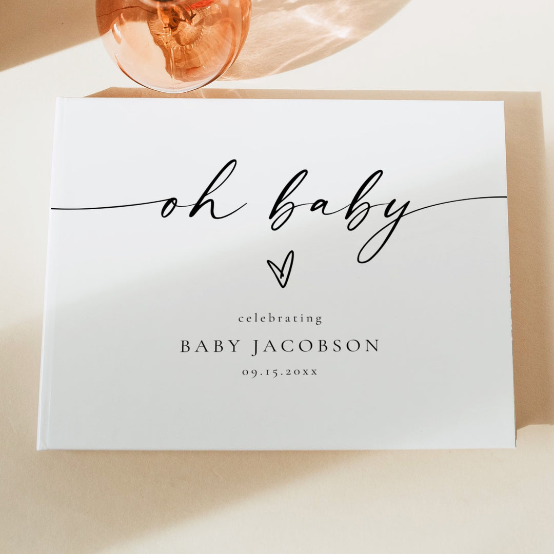 BLAIR Oh Baby Black & White Minimalist Baby Shower Guest Book Personalized