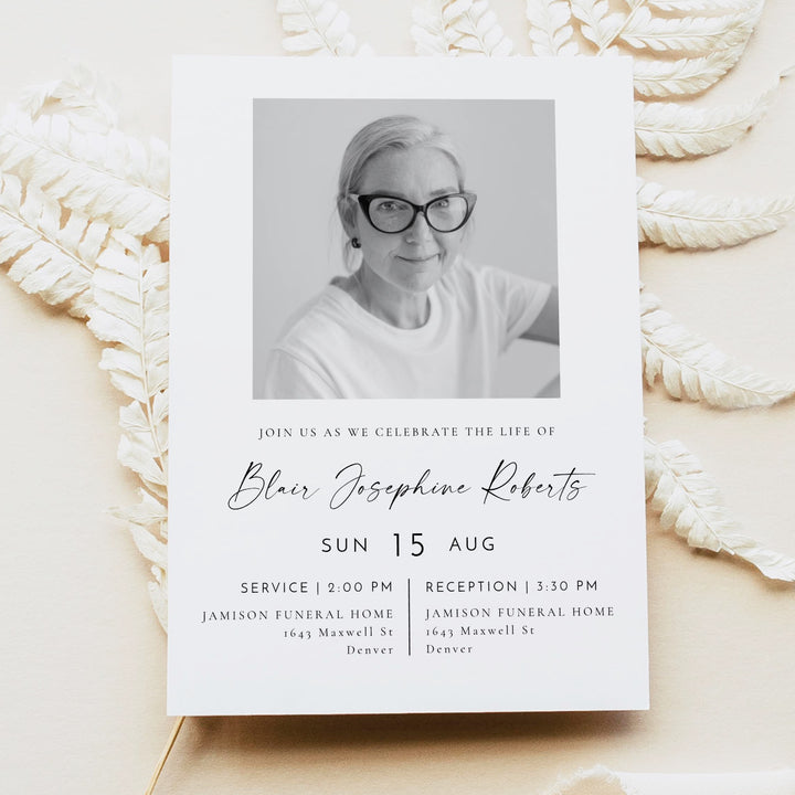 BLAIR Modern Minimalist Memorial Service Announcement with Photo