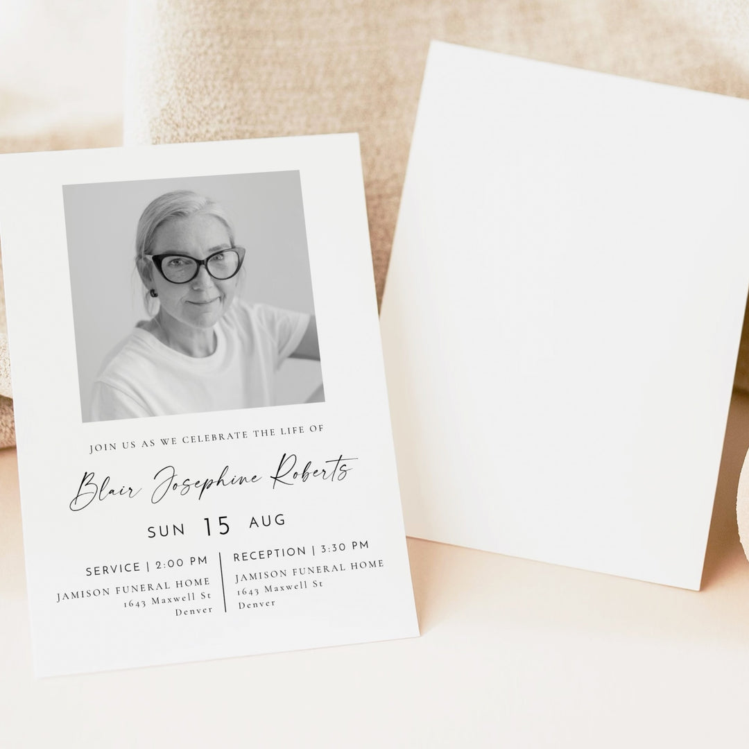 BLAIR Modern Minimalist Memorial Service Announcement with Photo