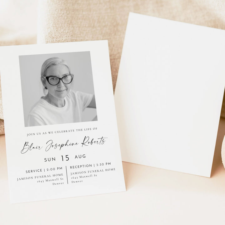 BLAIR Modern Minimalist Memorial Service Announcement with Photo