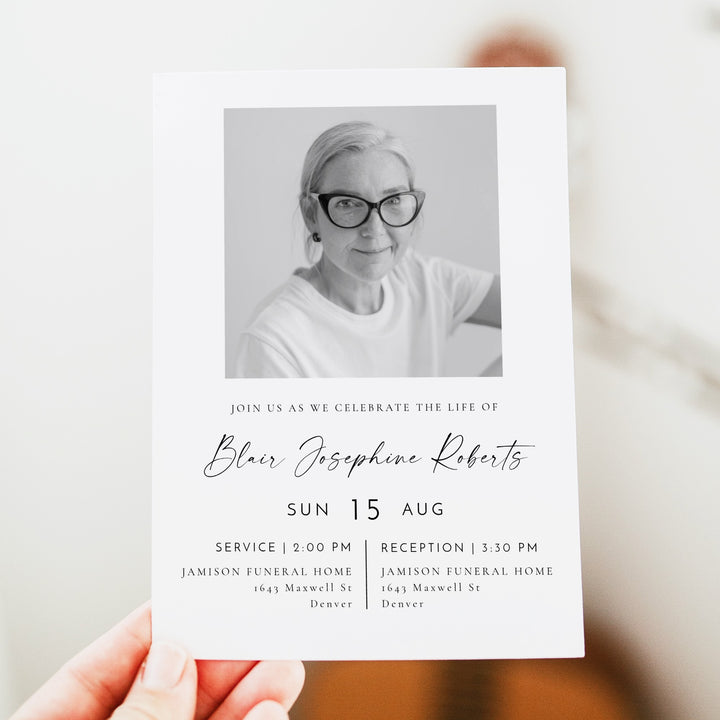 BLAIR Modern Minimalist Memorial Service Announcement with Photo