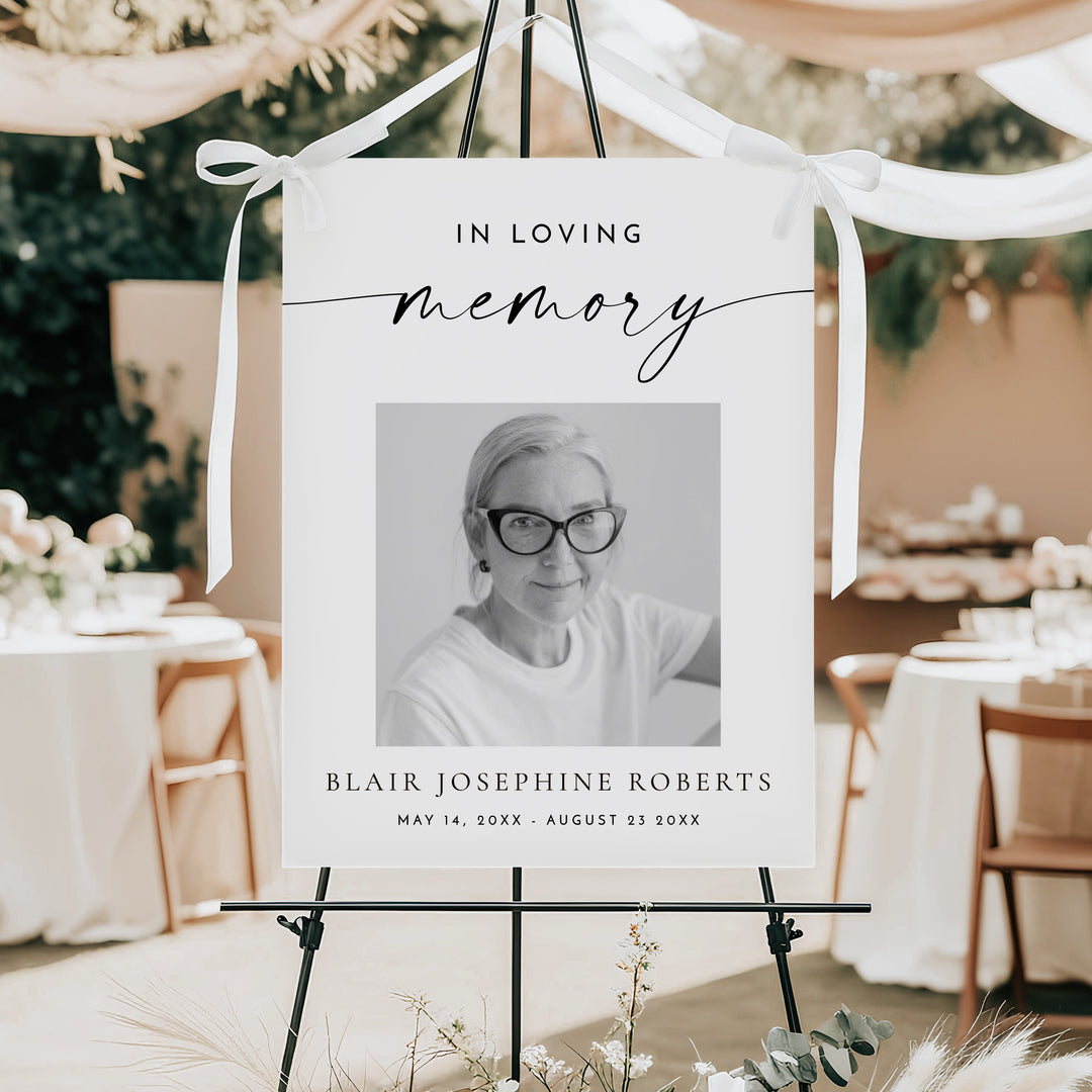 BLAIR In Loving Memory Black & White Minimalist Memorial Funeral Welcome Sign