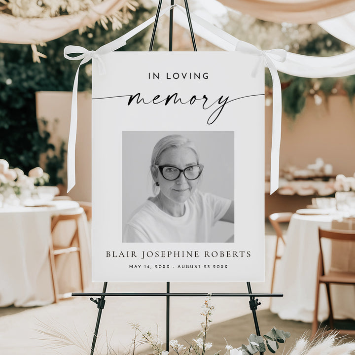 BLAIR In Loving Memory Black & White Minimalist Memorial Funeral Welcome Sign