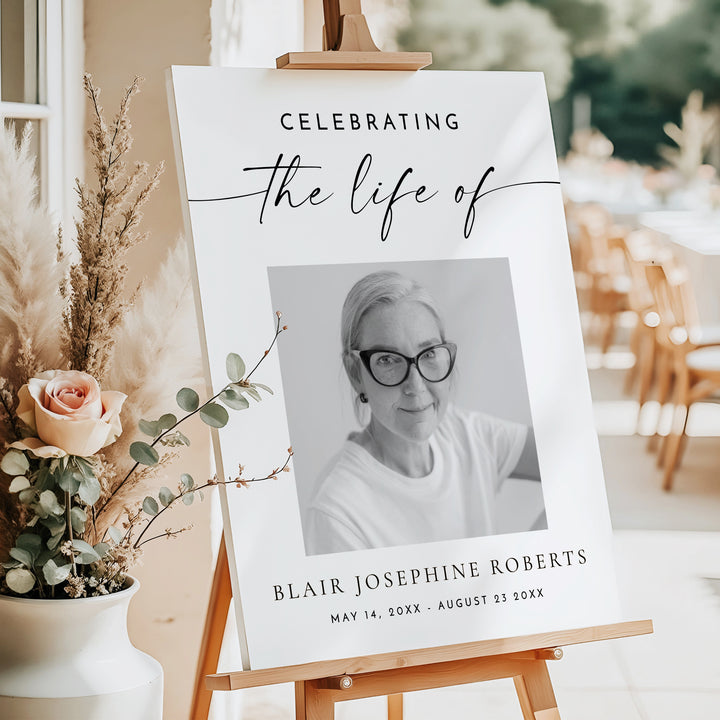 BLAIR Celebrating Life Of Minimalist Black & White Memorial Funeral Welcome Sign