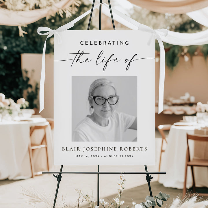 BLAIR Celebrating Life Of Minimalist Black & White Memorial Funeral Welcome Sign