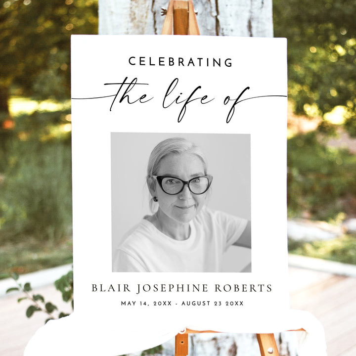 BLAIR Celebrating Life Of Minimalist Black & White Memorial Funeral Welcome Sign