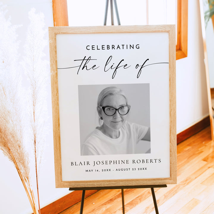 BLAIR Celebrating Life Of Minimalist Black & White Memorial Funeral Welcome Sign