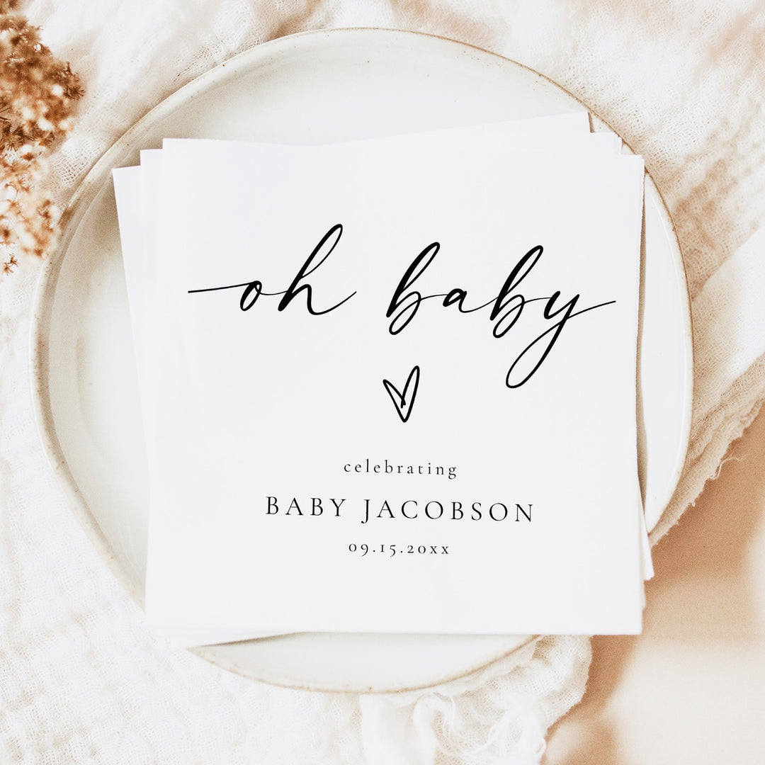 BLAIR Oh Baby Black & White Modern Baby Shower Napkins