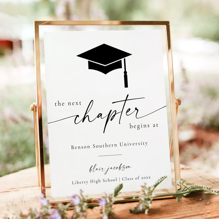 BLAIR Minimalist Black & White Next Chapter Graduation Table Sign Unframed