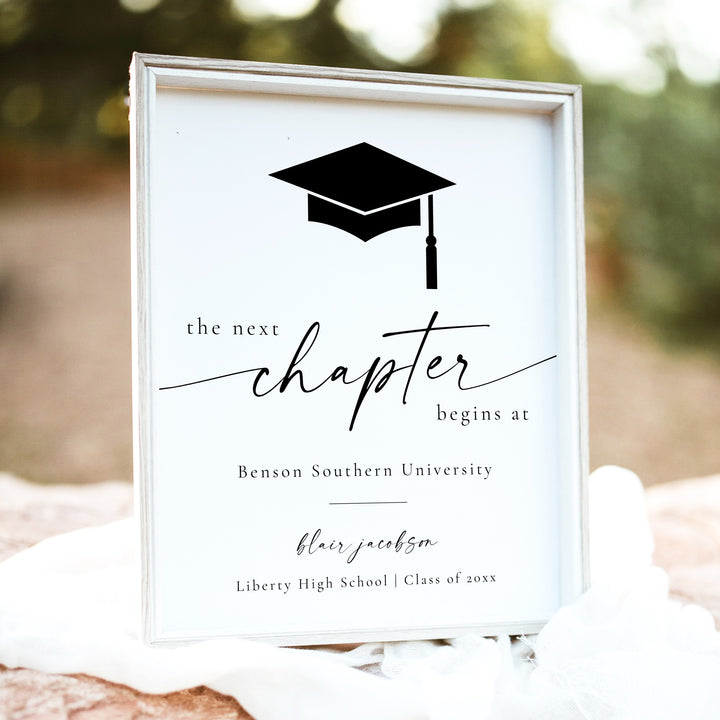 BLAIR Minimalist Black & White Next Chapter Graduation Table Sign Unframed